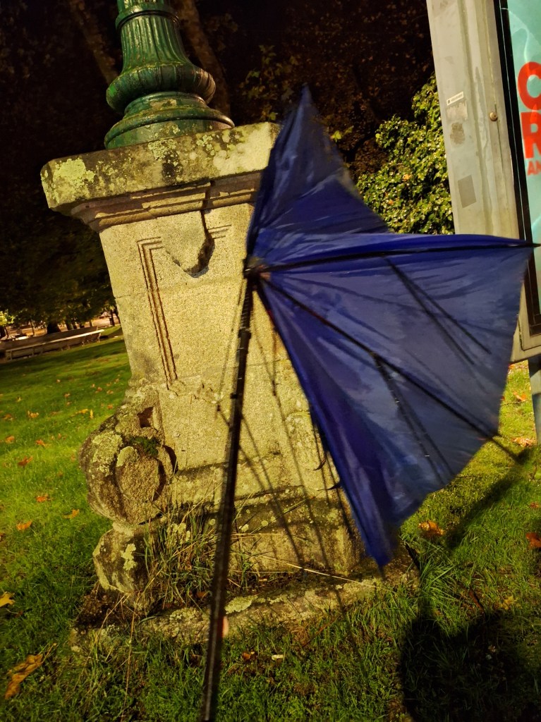 Escaped umbrella on a windy day.